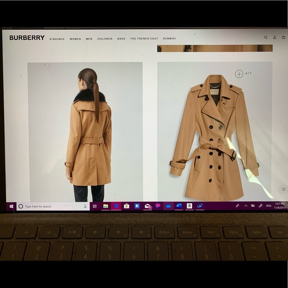 Burberry Cashmere Wool blend coat, Fox fur collar